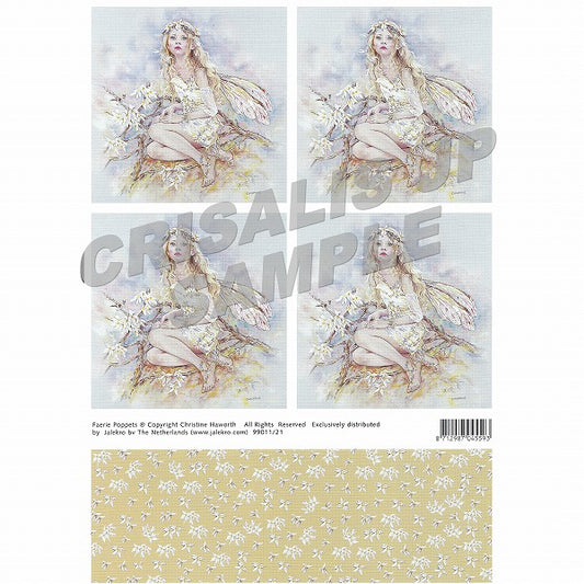 [D9901121] Decoupage 4 White Winter Jasmine Faerie with Background